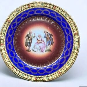 Vintage JK Carlsbad Colonial Blue And Gold China Decorative Plate 6.5 x 6.5